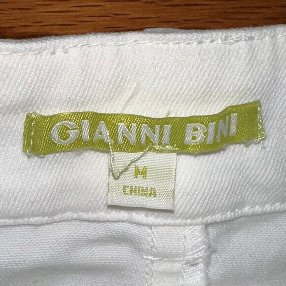 Gianni Bini White Denim ‘Life Is Beautiful’ Fringe Snap Front Mini Skirt Size M - Picture 2 of 12